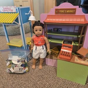 American Girl Nanea 18 Inch Doll With Pono Market and Shaved Ice Stand (Retired)